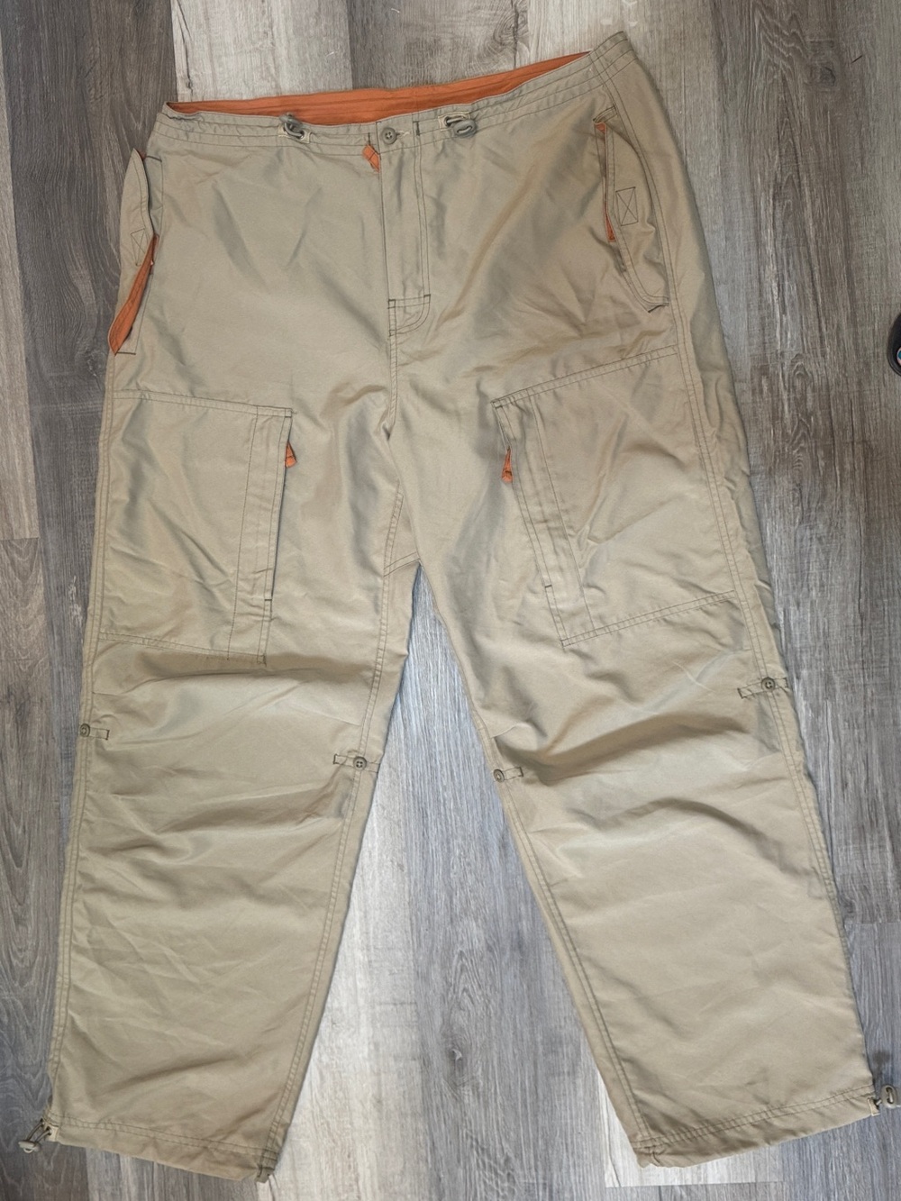 Vintage GAP Men's Tan Cargo Utility Pants with Orange Accents